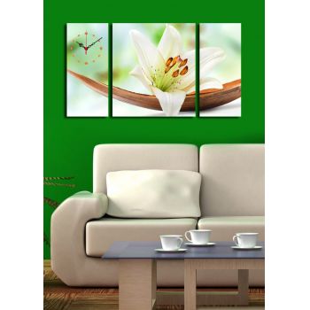 Ceas de perete decorativ din pânză (3 bucăți), 3P204045CS-3, Dimensiune: 20 x 45 cm (2 bucăți), Multicolor