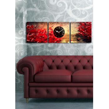Ceas de perete decorativ din pânză (3 bucăți), 3P2828CS-10, Dimensiune: 28 x 28 cm (3 bucăți), Multicolor