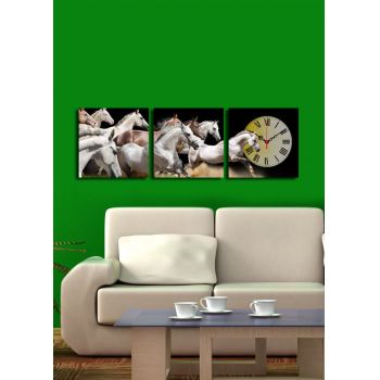 Ceas de perete decorativ din pânză (3 bucăți), 3P2828CS-3, Dimensiune: 28 x 28 cm (3 bucăți), Multicolor