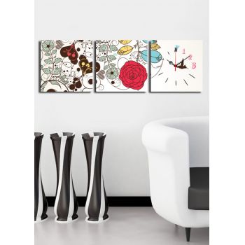 Ceas de perete decorativ din pânză (3 bucăți), 3P2828CS-4, Dimensiune: 28 x 28 cm (3 bucăți), Multicolor