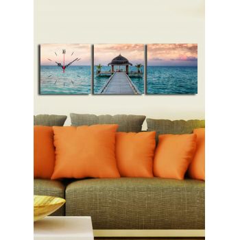 Ceas de perete decorativ din pânză (3 bucăți), 3P2828CS-8, Dimensiune: 28 x 28 cm (3 bucăți), Multicolor