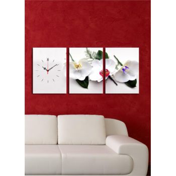 Ceas de perete decorativ din pânză (3 bucăți), 3P3040CS-13, 30 x 40 cm, 3 piese, Multicolor