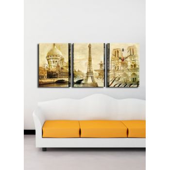 Ceas de perete decorativ din pânză (3 bucăți), 3P3040CS-27, 30 x 40 cm, 3 piese, Multicolor