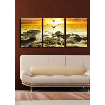 Ceas de perete decorativ din pânză (3 bucăți), 3P3040CS-29, 30 x 40 cm, 3 piese, Multicolor