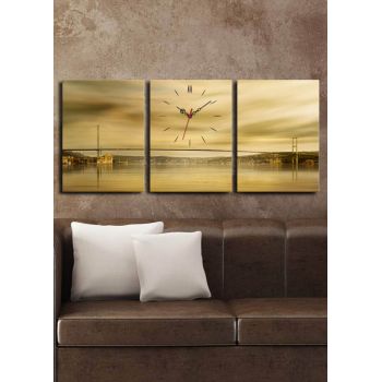Ceas de perete decorativ din pânză (3 bucăți), 3P3040CS-34, 30 x 40 cm, 3 piese, Multicolor