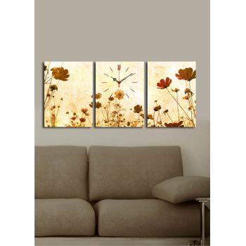 Ceas de perete decorativ din pânză (3 bucăți), 3P3040CS-55, 30 x 40 cm, 3 piese, Multicolor