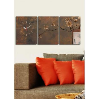 Ceas de perete decorativ din pânză (3 bucăți), 3P3040CS-56, 30 x 40 cm, 3 piese, Multicolor