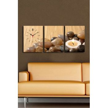 Ceas de perete decorativ din pânză (3 bucăți), 3P3040CS-63, 30 x 40 cm, 3 piese, Multicolor