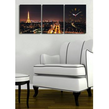 Ceas de perete decorativ din pânză (3 bucăți), 3P3040CS-66, 30 x 40 cm, 3 piese, Multicolor