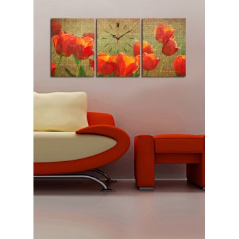 Ceas de perete decorativ din pânză (3 bucăți), 3P3040CS-69, 30 x 40 cm, 3 piese, Multicolor