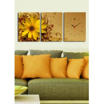 Ceas de perete decorativ din pânză (3 bucăți), 3P3040CS-7, 30 x 40 cm, 3 piese, Multicolor