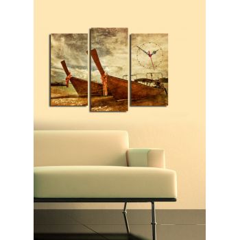 Ceas de perete decorativ din pânză (3 bucăți), 3PATCS-11, 20 x 39 cm, 2 piese, Multicolor