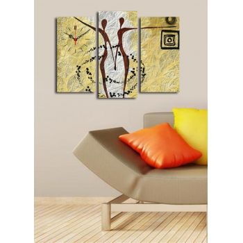 Ceas de perete decorativ din pânză (3 bucăți), 3PATCS-24, 20 x 39 cm, 2 piese, Multicolor