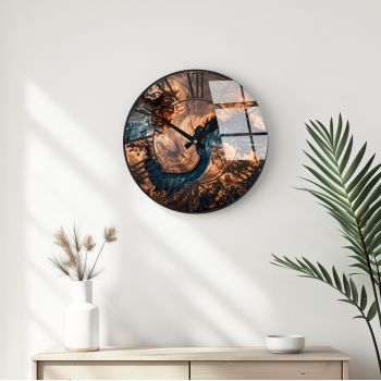Ceas de perete decorativ din sticlă, Huhu327, Diametru: 40 cm (1 bucată), Multicolor