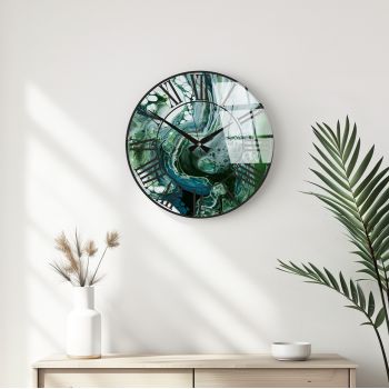 Ceas de perete decorativ din sticlă, Huhu334, Diametru: 40 cm (1 bucată), Multicolor