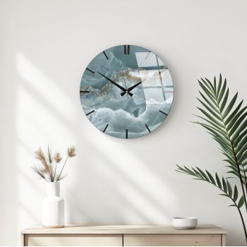 Ceas de perete decorativ din sticlă, Huhu335, Diametru: 40 cm (1 bucată), Multicolor