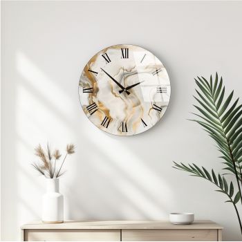 Ceas de perete decorativ din sticlă, Huhu338, Diametru: 40 cm (1 bucată), Multicolor