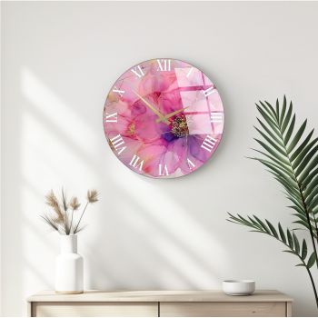 Ceas de perete decorativ din sticlă, Huhu339, Diametru: 40 cm (1 bucată), Multicolor