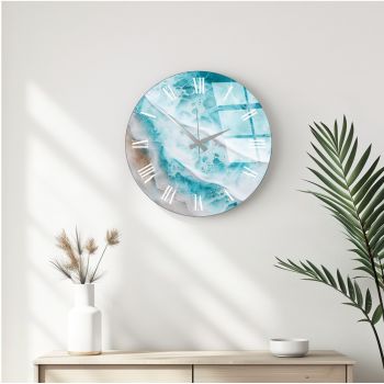 Ceas de perete decorativ din sticlă, Huhu340, Diametru: 40 cm (1 bucată), Multicolor
