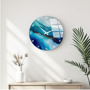 Ceas de perete decorativ din sticlă, Huhu342, Diametru: 40 cm (1 bucată), Multicolor