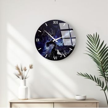 Ceas de perete decorativ din sticlă, Huhu344, Diametru: 40 cm (1 bucată), Multicolor