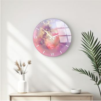 Ceas de perete decorativ din sticlă, Huhu345, Diametru: 40 cm (1 bucată), Multicolor