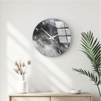 Ceas de perete decorativ din sticlă, Huhu349, Diametru: 40 cm (1 bucată), Multicolor