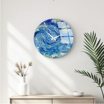 Ceas de perete decorativ din sticlă, Huhu352, Diametru: 40 cm (1 bucată), Multicolor