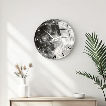 Ceas de perete decorativ din sticlă, Huhu353, Diametru: 40 cm (1 bucată), Multicolor