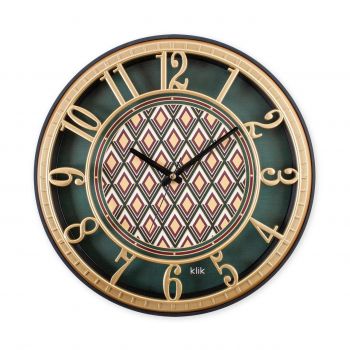 Ceas de perete decorativ, Hisar Emerald Design, Dimensiune: 40 x 40 cm, Maro / Verde