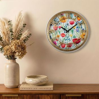 Ceas de perete decorativ, Hisar Spring Blossom, Dimensiune: 40 x 40 cm, Multicolor