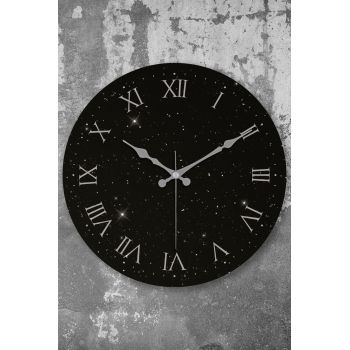 Ceas de perete decorativ, Myk1383-10, Diametru: 36 cm, Alb/Negru