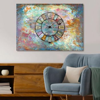 Ceas de perete decorativ, ST62692444_70100, Cadru: 100% LEMN (grosime: 3 cm), Multicolor