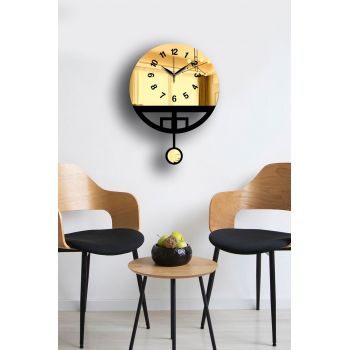 Ceas de perete decorativ, Vlnt108Al, Diametru: 39 cm, Aur/Negru