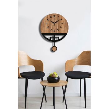 Ceas de perete decorativ, Vlnt108Mo, Diametru: 39 cm, Nuc / Negru