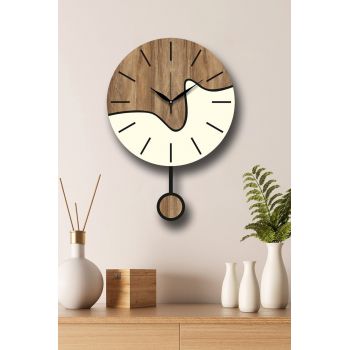 Ceas de perete decorativ, Vlnt109kr, Diametru: 39 cm, Maro/Crem