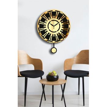 Ceas de perete decorativ, Vlnt114Al, Diametru: 39 cm, Aur/Negru