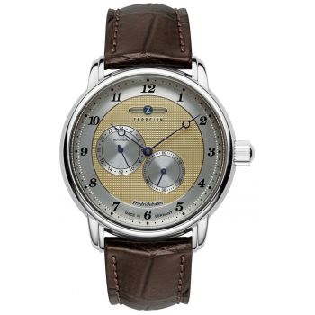 Ceas  8568-5 Automatic - 24h - Inox - Accente Aurii - Curea Piele Naturala Maro - 5 ATM