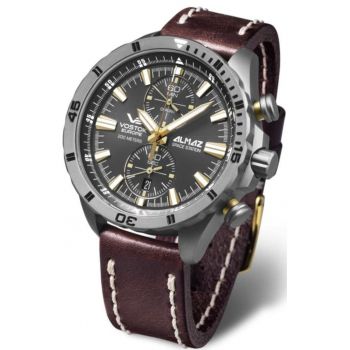 Ceas barbat  Almaz Space Station - quartz - carcasa titan - curea piele maro - gri
