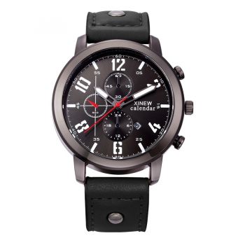 Ceas Barbatesc Fashion & Casual, curea piele, model Negru, Xinew CS124