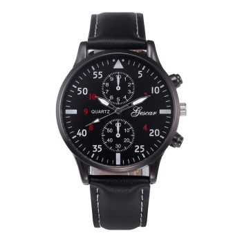 Ceas barbatesc Gescar CS571, stil casual, cadran negru, curea piele