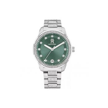 Ceas dama  1782759 - argintiu - verde - 36x10mm - bratara - data - rezistent la apa 50m