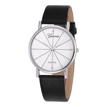 Ceas de dama elegant Geneva CS205, curea piele, model negru