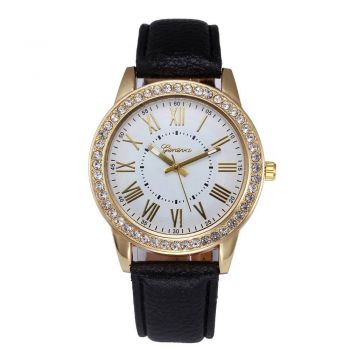 Ceas de dama elegant Geneva CS247, curea piele, cadran cu cristale