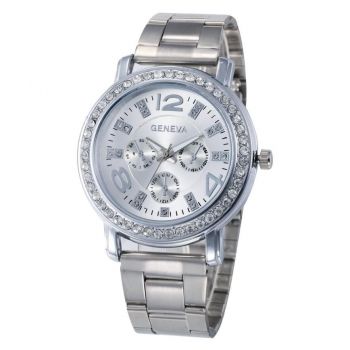 Ceas de dama Geneva CS551, bratara metalica, stil elegant, cadran cu cristale