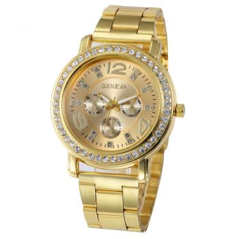 Ceas de dama Geneva CS559, bratara metalica, stil elegant, cadran cu cristale