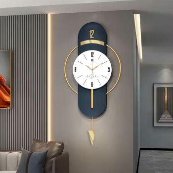 Ceas de perete decorativ, Vlnt101, Diametru: 40 cm, Albastru navy
