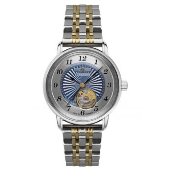 Ceas  8567M-3 - automat - albastru - inox - 36mm - set bratara argintie si aurie