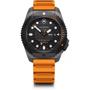 Ceas barbatesc  Dive Pro Automatic - rezistent la apa 300m - curea cauciuc negru cu portocaliu - titan
