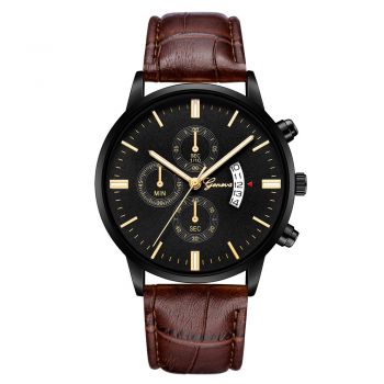 Ceas barbatesc GENEVA CS693, curea piele, model elegant, maro